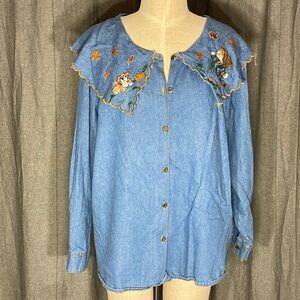 Vintage embroidered denim blouse